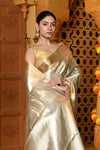 Gaurangi ~ Exquisite Silved Gold Pure Tissue Saree with Golden Border