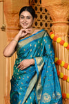 Gaurangi ~ Handloom Pure Silk Maharani Paithani with Majestic Maharani Pallu in Azure Blue