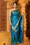 Gaurangi ~ Handloom Pure Silk Maharani Paithani with Majestic Maharani Pallu in Azure Blue