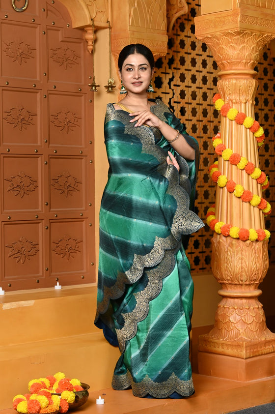 Gaurangi ~ Viscose Hand-dyed Rangkaath Saree with Cut Work Border in Marine Blue