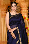 Gaurangi ~ Handloom Cotton Silk Saree with Golden Border in Exclusive Dark Blue
