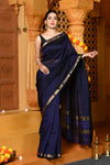 Gaurangi ~ Handloom Cotton Silk Saree with Golden Border in Exclusive Dark Blue