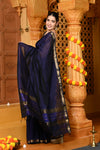 Gaurangi ~ Handloom Cotton Silk Saree with Golden Border in Exclusive Dark Blue