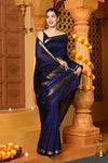 Gaurangi ~ Handloom Cotton Silk Saree with Golden Border in Exclusive Dark Blue