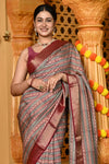 Gaurangi ~ Viscose Hand-dyed Handblock Saree in Slaked Brown
