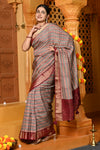 Gaurangi ~ Viscose Hand-dyed Handblock Saree in Slaked Brown