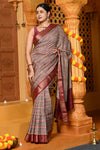 Gaurangi ~ Viscose Hand-dyed Handblock Saree in Slaked Brown