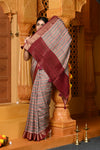 Gaurangi ~ Viscose Hand-dyed Handblock Saree in Slaked Brown