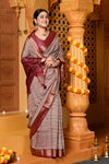 Gaurangi ~ Viscose Hand-dyed Handblock Saree in Slaked Brown