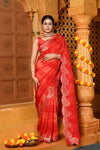 Gaurangi ~ Viscose Hand-dyed Rangkaath Saree with Cut Work Border in Red