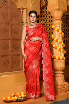  Gaurangi ~ Viscose Hand-dyed Rangkaath Saree with Cut Work Border in Red
