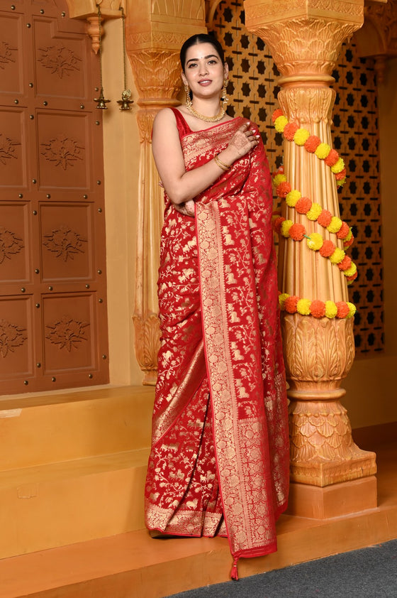 Gaurangi ~ Viscose Hand-dyed Rangkaath Saree in Exclusive Red