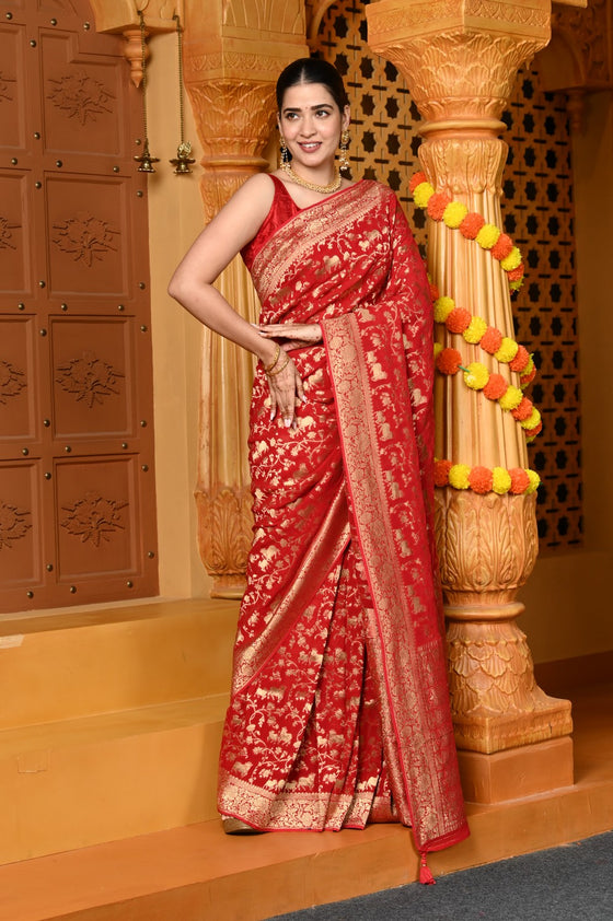 Gaurangi ~ Viscose Hand-dyed Rangkaath Saree in Exclusive Red