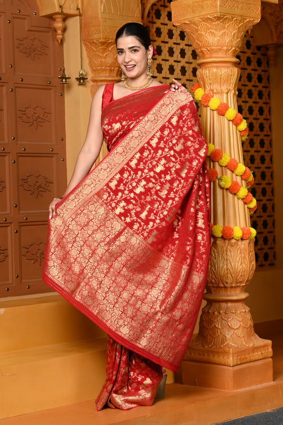 Gaurangi ~ Viscose Hand-dyed Rangkaath Saree in Exclusive Red