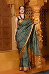 Gaurangi ~ Viscose Hand-dyed Handblock Saree in Sage Green Yellow