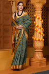 Gaurangi ~ Viscose Hand-dyed Handblock Saree in Sage Green Yellow