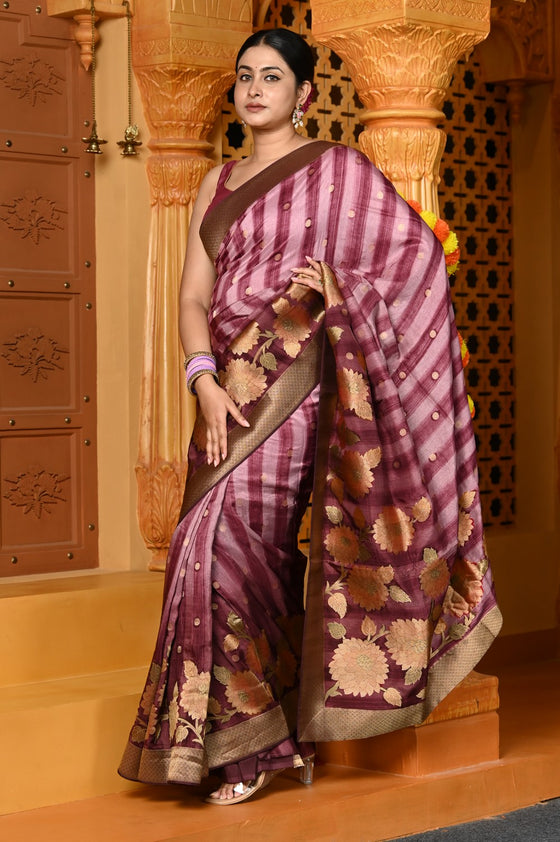 Gaurangi ~ Viscose Hand-dyed Rangkaath Saree in Maroon Pink