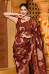 Gaurangi ~ Viscose Hand-dyed Rangkaath Saree with Cut Work Border in Brown
