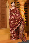 Gaurangi ~ Viscose Hand-dyed Rangkaath Saree with Cut Work Border in Brown