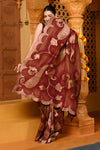 Gaurangi ~ Viscose Hand-dyed Rangkaath Saree with Cut Work Border in Brown