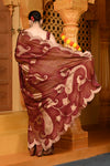 Gaurangi ~ Viscose Hand-dyed Rangkaath Saree with Cut Work Border in Brown