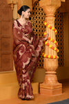 Gaurangi ~ Viscose Hand-dyed Rangkaath Saree with Cut Work Border in Brown
