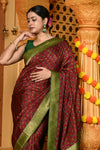 Gaurangi ~ Viscose Hand-dyed Handblock Saree in Brown Green