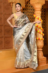 Gaurangi ~ Banarasi Organza Silk Tissue Saree with Designer Lace in Bestseller Silver
