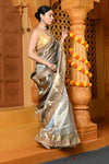 Gaurangi ~ Banarasi Organza Silk Tissue Saree with Designer Lace in Bestseller Silver