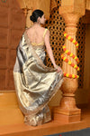 Gaurangi ~ Banarasi Organza Silk Tissue Saree with Designer Lace in Bestseller Silver