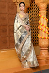 Gaurangi ~ Banarasi Organza Silk Tissue Saree with Designer Lace in Bestseller Silver