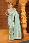 Gaurangi ~ Viscose Hand-dyed Rangkaath Saree in Sky Blue