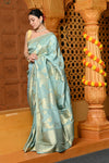 Gaurangi ~ Viscose Hand-dyed Rangkaath Saree in Sky Blue