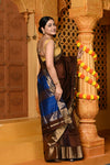 Gaurangi ~ Handloom Cotton Silk Saree with Golden Border in Exclusive Dual Tone Brown with Blue Pallu