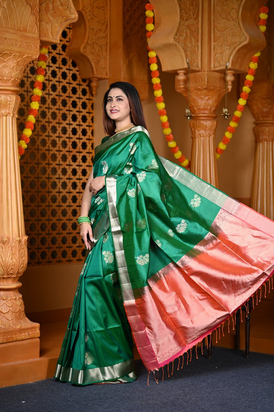 Durva Premium ~ Limited Edition Top Quality Pure Mulberry Silk Saree Leaf Green