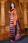 Durva Premium ~ Gadwal Pure Silk Handloom Saree in Orange and Purple