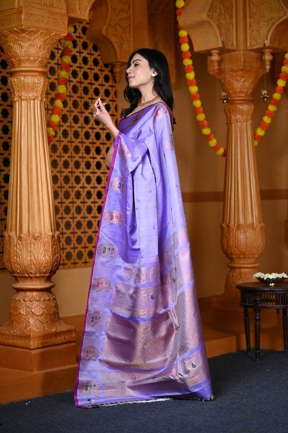 Durva Premium ~ Gadwal Pure Silk Handloom Saree in Lilac