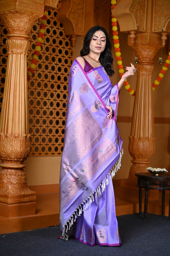 Durva Premium ~ Gadwal Pure Silk Handloom Saree in Lilac