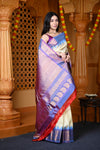 Durva Premium ~ Gadwal Pure Silk Handloom Saree in Pearl Purple and Powder Blue