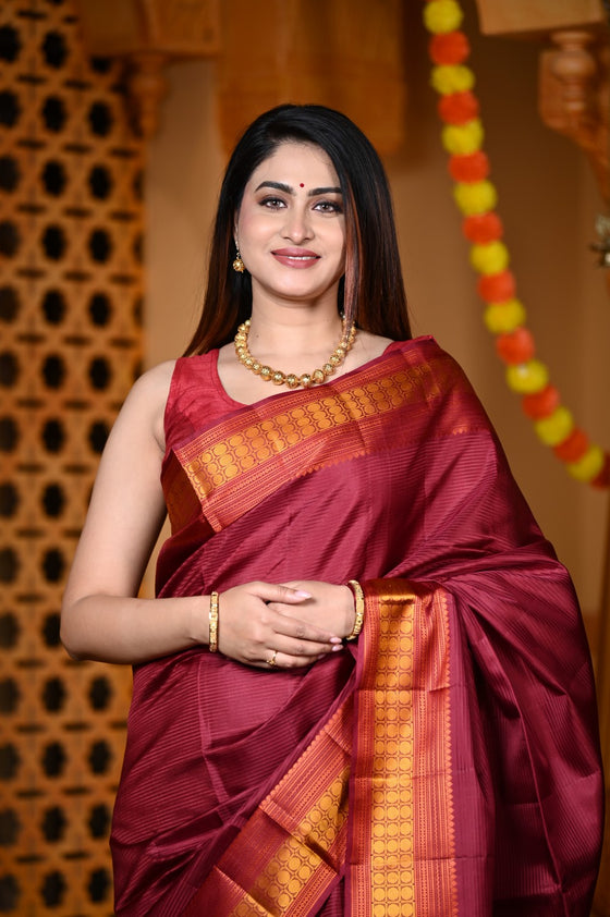 Durva Premium ~ Handloom Pure Soft Silk Saree in Maroon (Limited Edition)