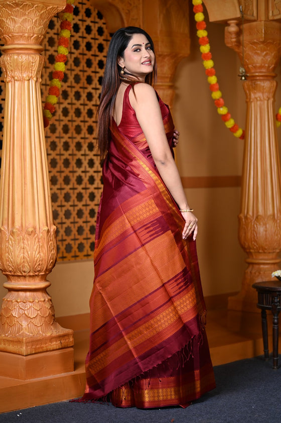 Durva Premium ~ Handloom Pure Soft Silk Saree in Maroon (Limited Edition)