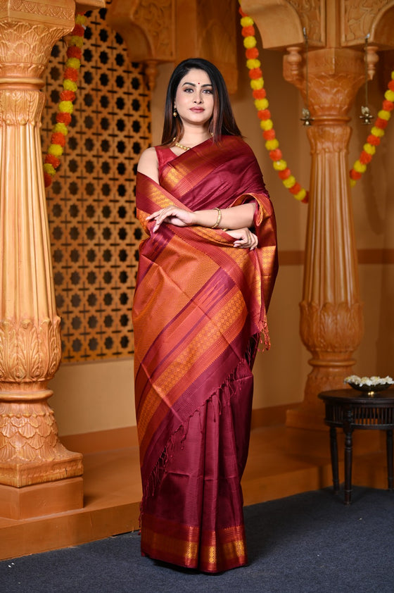 Durva Premium ~ Handloom Pure Soft Silk Saree in Maroon (Limited Edition)