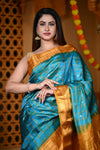 Durva Premium ~ Gadwal Pure Silk Handloom Saree in Sky Blue and Yellow