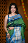 Durva Premium ~ Gadwal Pure Silk Handloom Saree in Royal Green and Blue