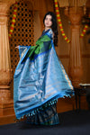 Durva Premium ~ Gadwal Pure Silk Handloom Saree in Royal Green and Blue