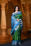 Durva Premium ~ Gadwal Pure Silk Handloom Saree in Royal Green and Blue