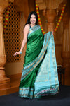Durva Premium ~ Gadwal Pure Silk Handloom Saree in Royal Green and Sky Blue