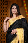 Durva Premium ~ Gadwal Pure Silk Handloom Saree in Black and Yellow