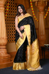 Durva Premium ~ Gadwal Pure Silk Handloom Saree in Black and Yellow