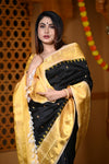 Durva Premium ~ Gadwal Pure Silk Handloom Saree in Black and Yellow